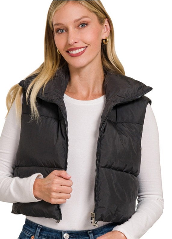 Chey Cropped Puffer Vest Black SWEET HOME