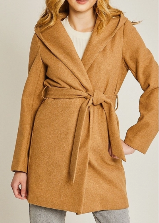 Camel belted wool coat top