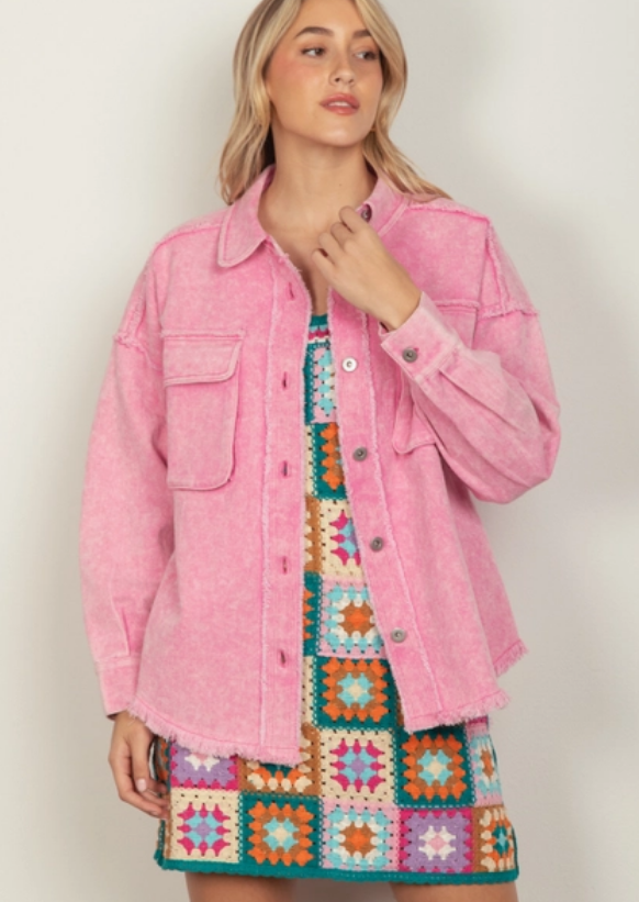 Suzanne Frayed Denim Jacket Pink