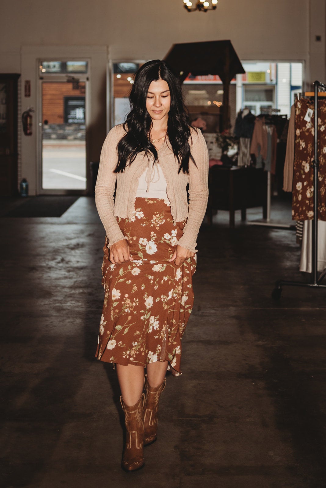 Vivian Floral Midi Skirt Brown
