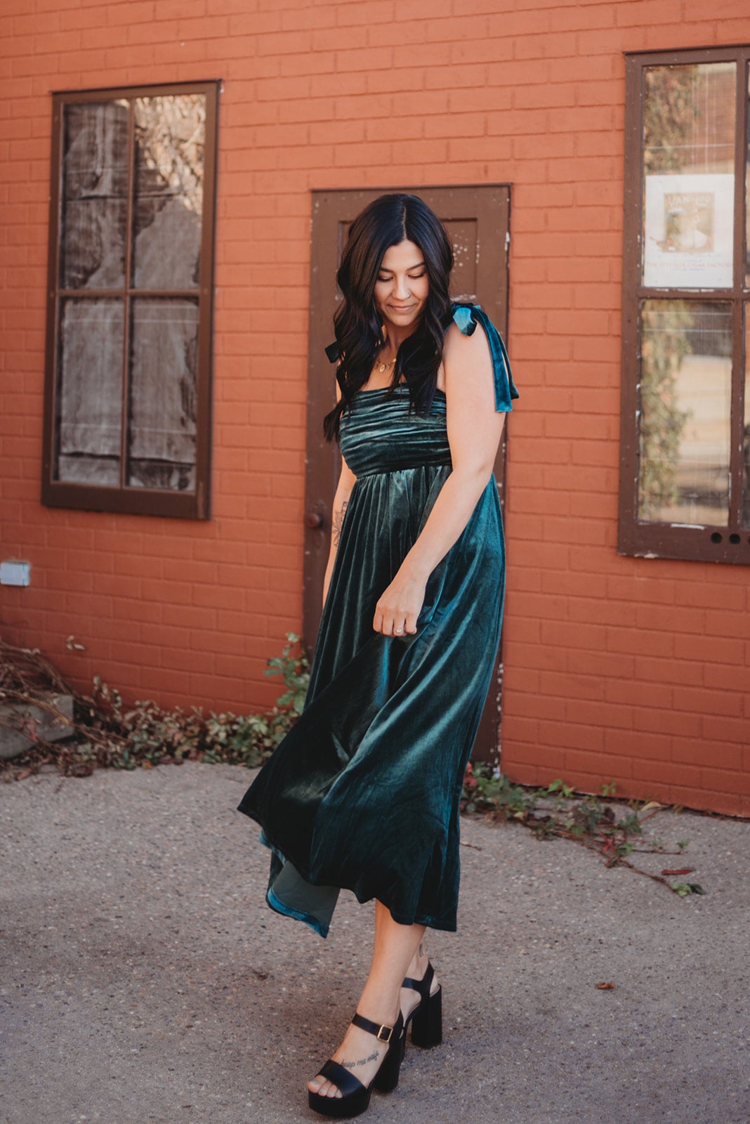 Green velvet pleated dress clearance