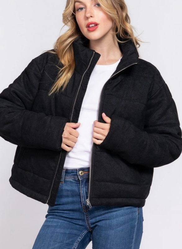 Harper Corduroy Puff Jacket Black SWEET HOME